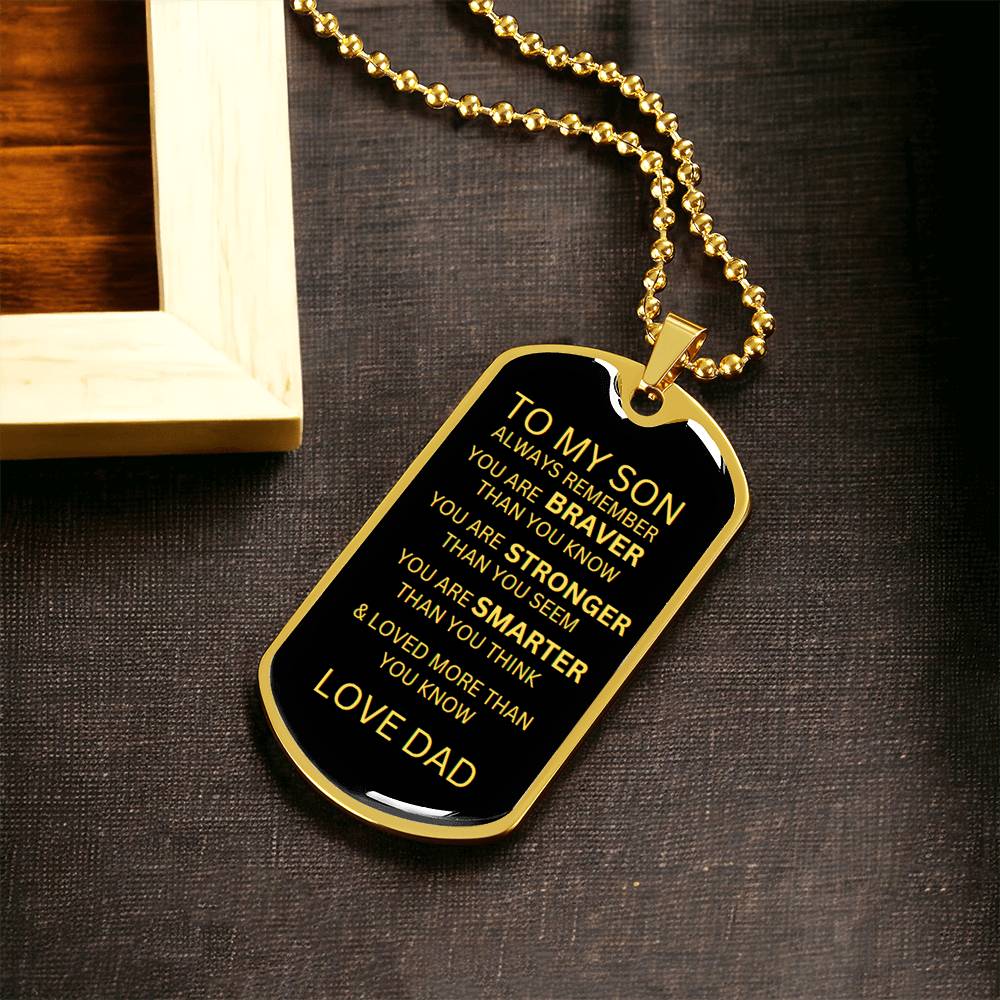 LOVE DOG TAG TO SON, FROM MOM.