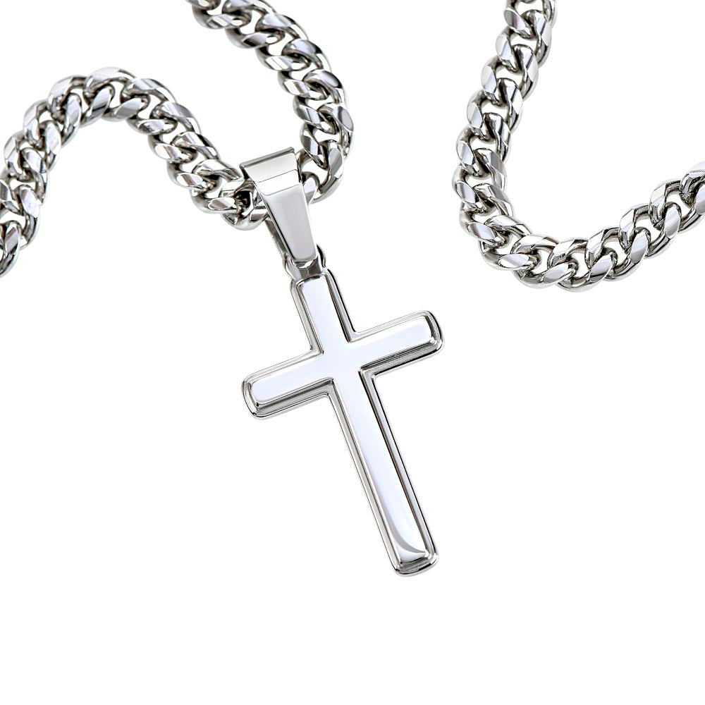 TO THE GREATES DAD EVER - CUBAN LINK CHAIN WITH ENGRAVED ARTISAN CROSS