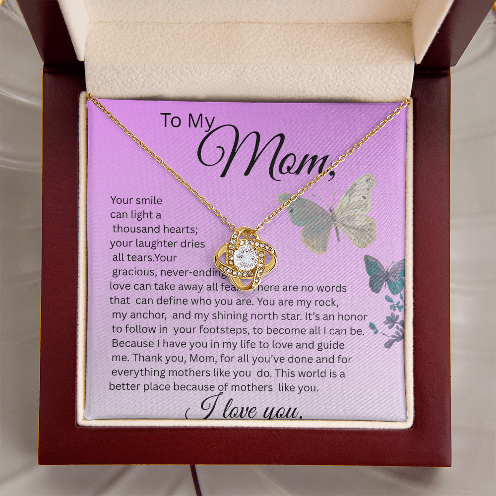 TO MY MOM, LOVE KNOT NECKLACE YOUR SMILE