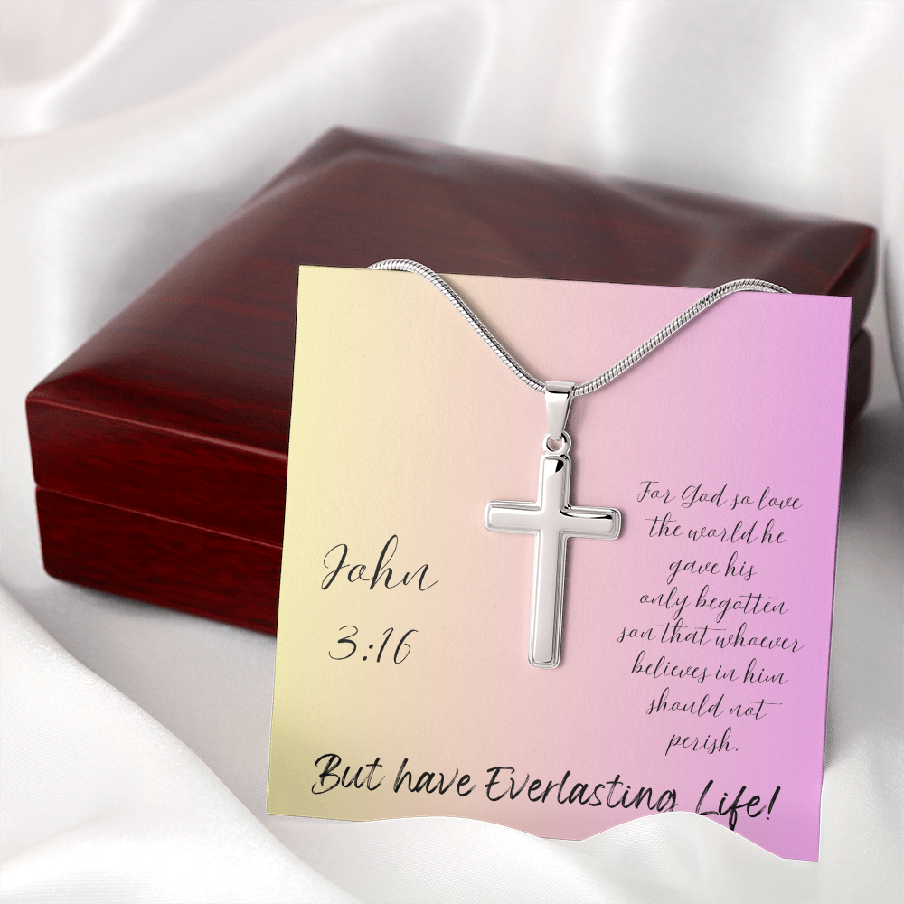 NECKLACE WITH CROSS - John 3:16 with message card for WOMEN