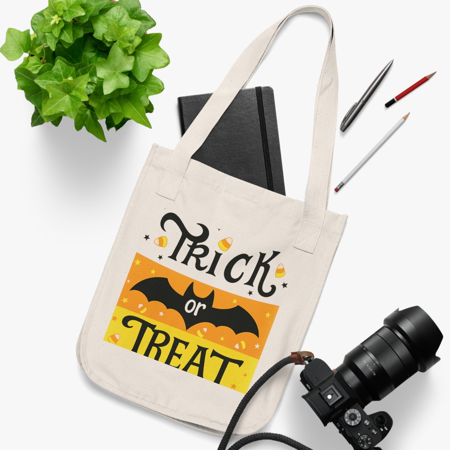 HALLOWEEN  TRICK OR TREAT BAG Organic Canvas Tote Bag