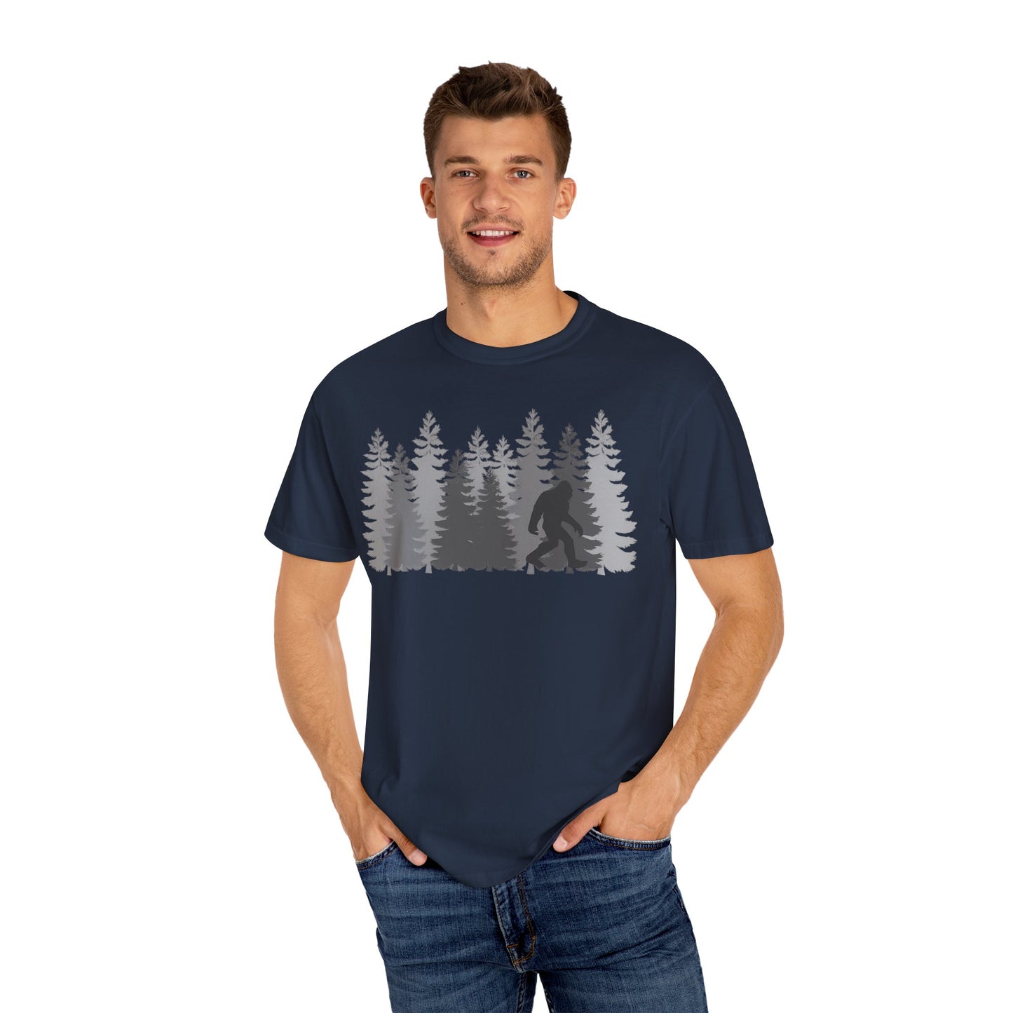BIGFOOT COLLEGE MEN FOREST  TSHIRT, Casual Tee, Outdoor Apparel, Wilderness Shirt, Adventure Gift, Unisex Graphic Tee