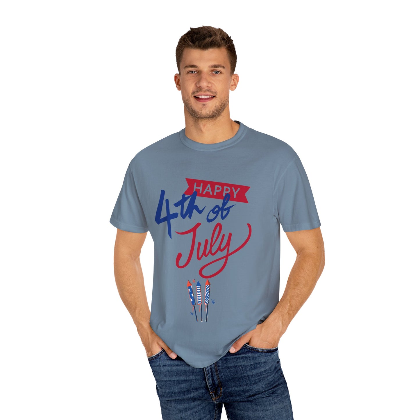 Happy 4th of July Unisex T-shirt, Patriotic Tee for Independence Day, Summer Celebration Shirt, Fireworks Design, Gift for Friends