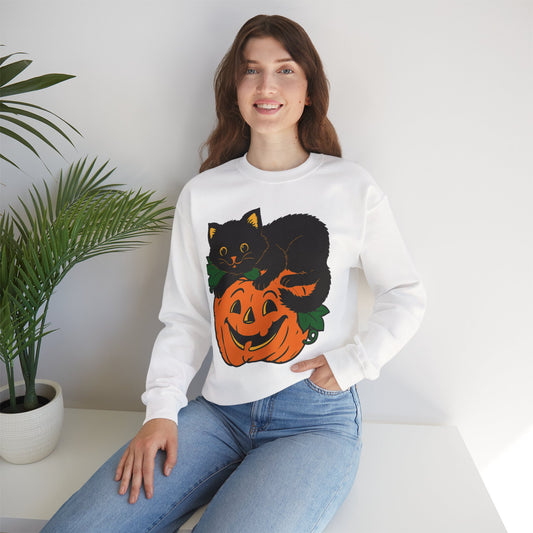 HALLOWEEN CAT ON PUMPKIN SWEATSHIRT Unisex Heavy Blend™ Crewneck Sweatshirt