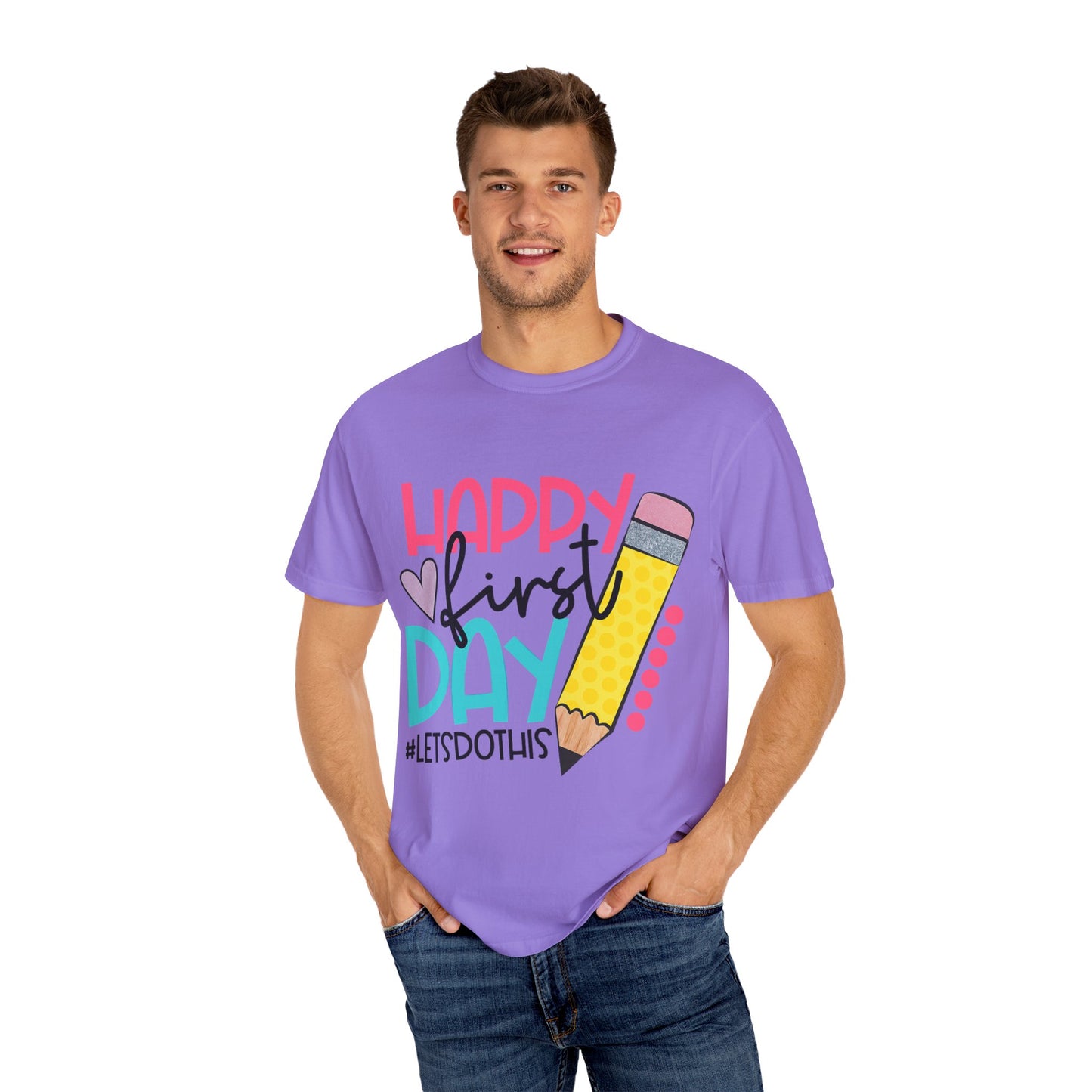 BACK TO SCHOOL TEACHER Happy First Day T-Shirt , Kids School Apparel, Unisex Garment-Dyed Top