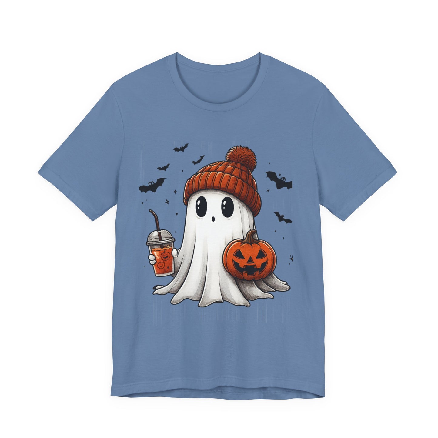 HALLOWEEN GHOST WITH A DRINK Unisex Jersey Short Sleeve Tee