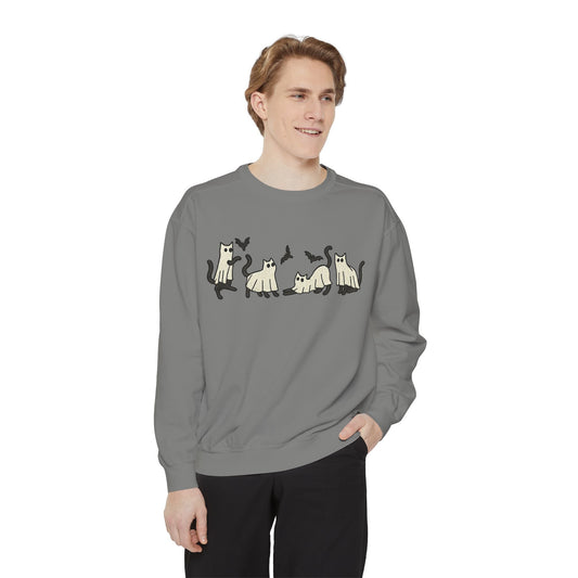 HALLOWEEN  GHOST CAT SWEATSHIRT Unisex Garment-Dyed Sweatshirt