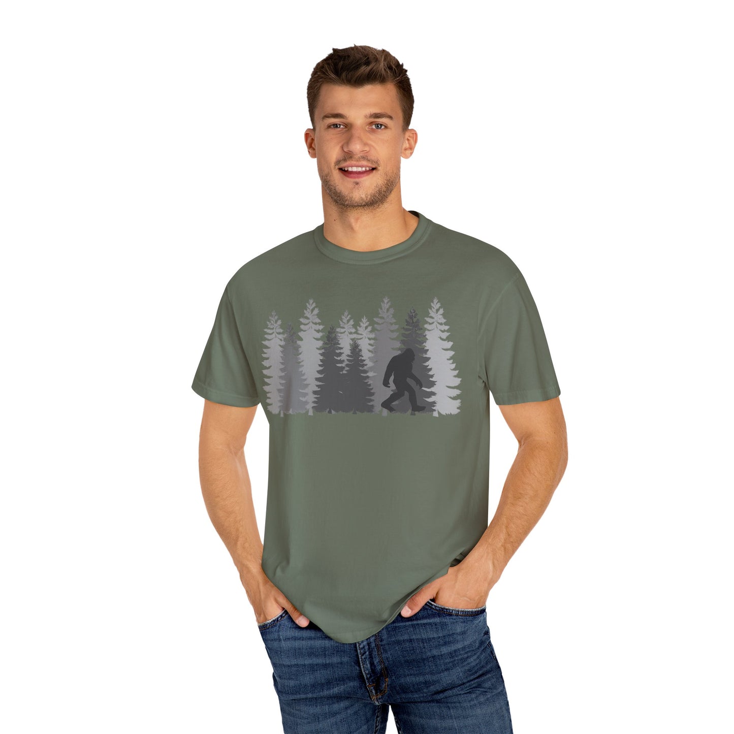 BIGFOOT COLLEGE MEN FOREST  TSHIRT, Casual Tee, Outdoor Apparel, Wilderness Shirt, Adventure Gift, Unisex Graphic Tee