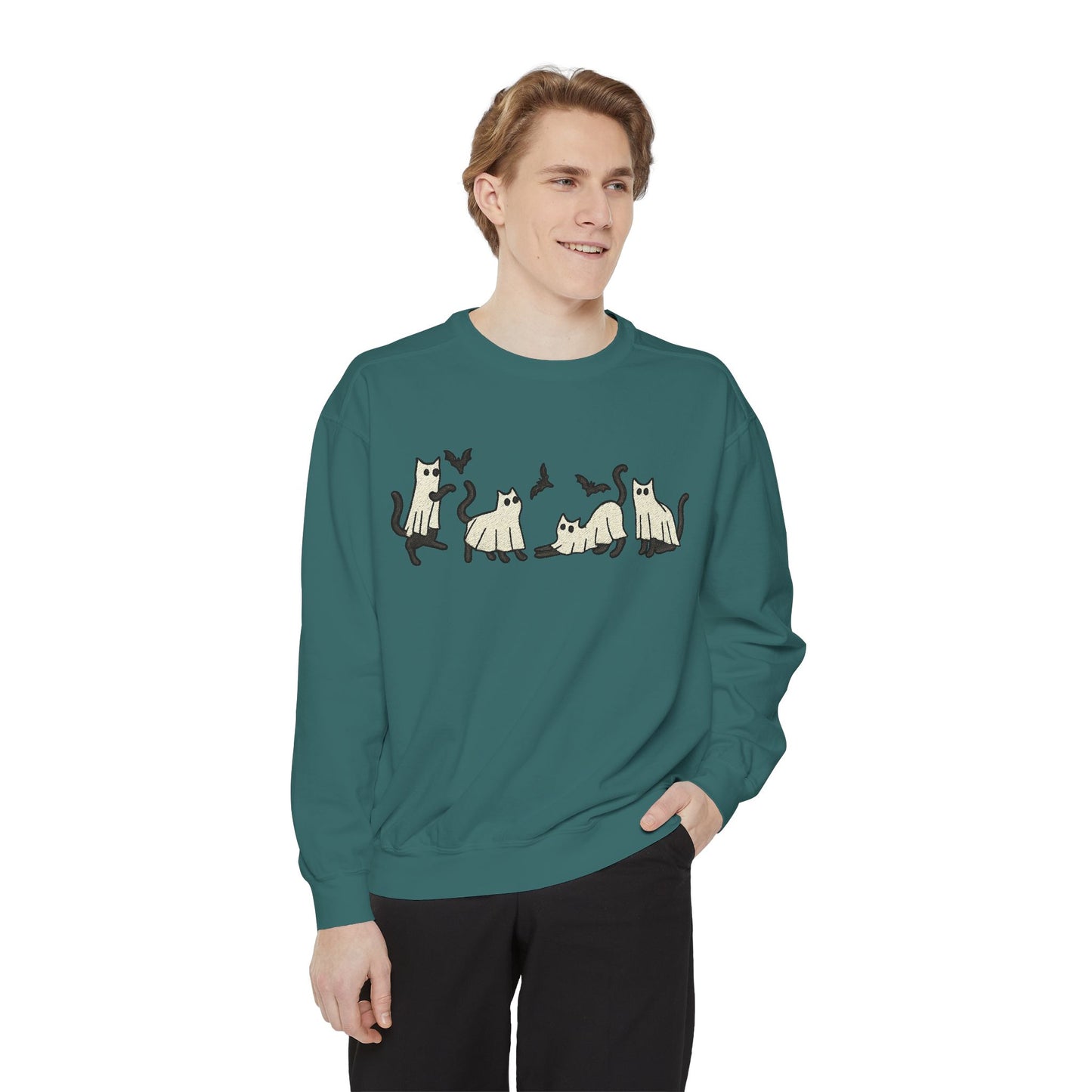 HALLOWEEN  GHOST CAT SWEATSHIRT Unisex Garment-Dyed Sweatshirt