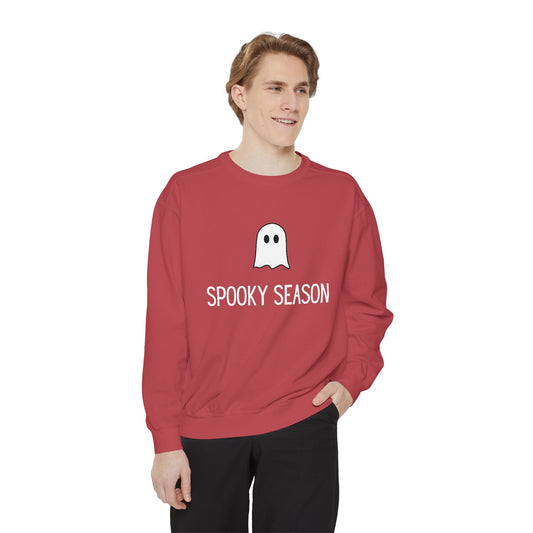 HALLOWEEN  Ghostly Unisex Garment-Dyed Sweatshirt, Cozy Fall Apparel, Halloween Sweater, Casual Wear, Comfy Ghost Top, Unique Gift Idea