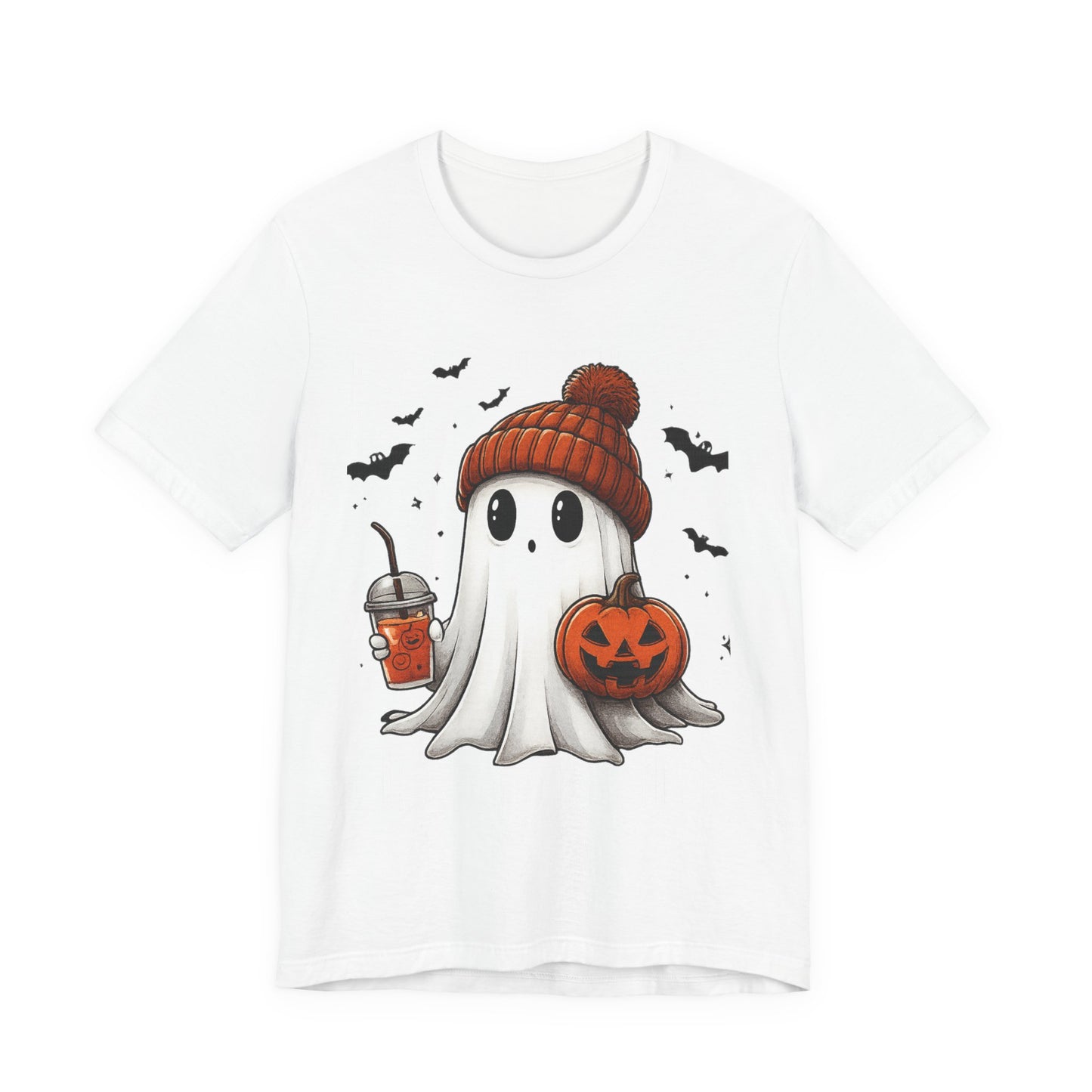 HALLOWEEN GHOST WITH A DRINK Unisex Jersey Short Sleeve Tee