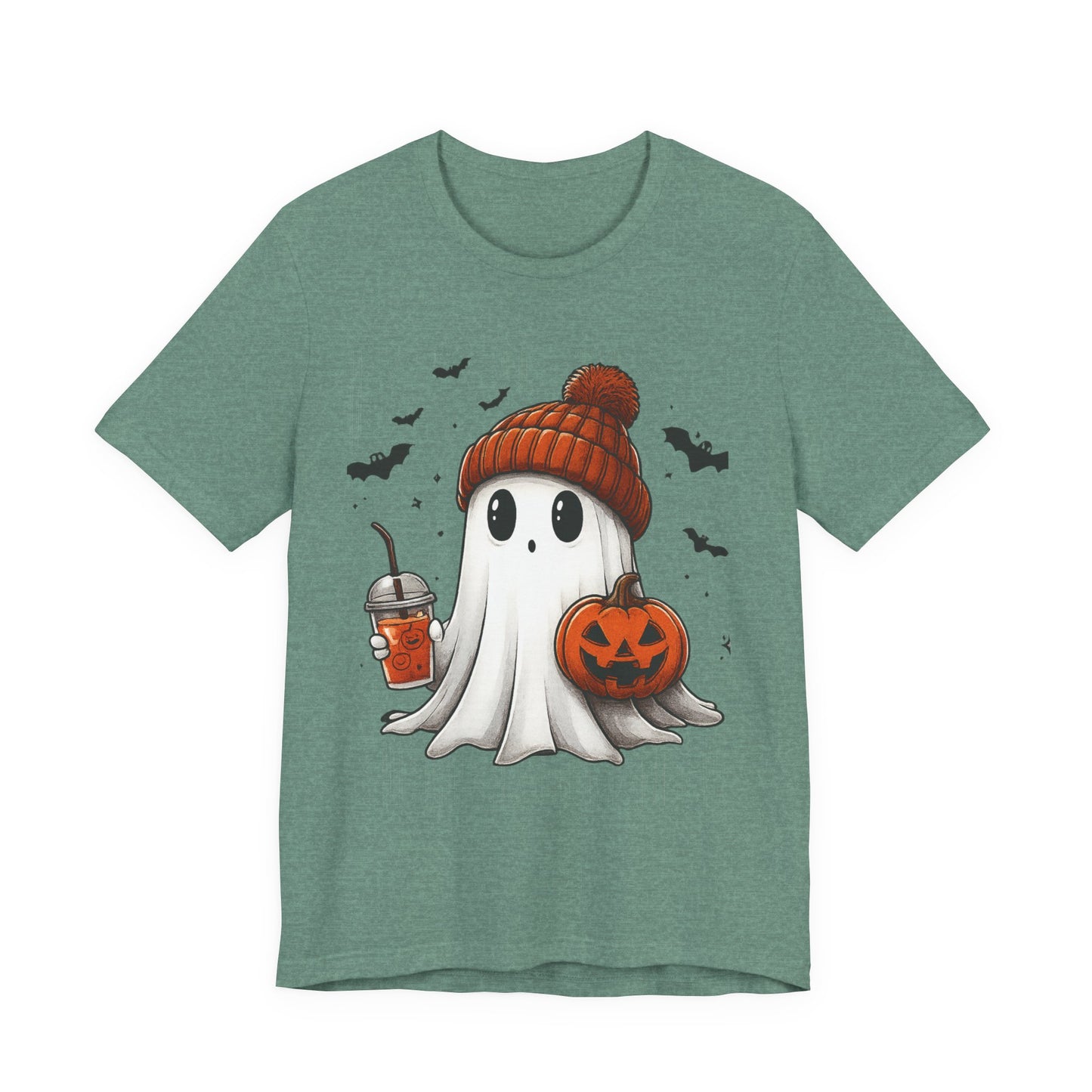 HALLOWEEN GHOST WITH A DRINK Unisex Jersey Short Sleeve Tee