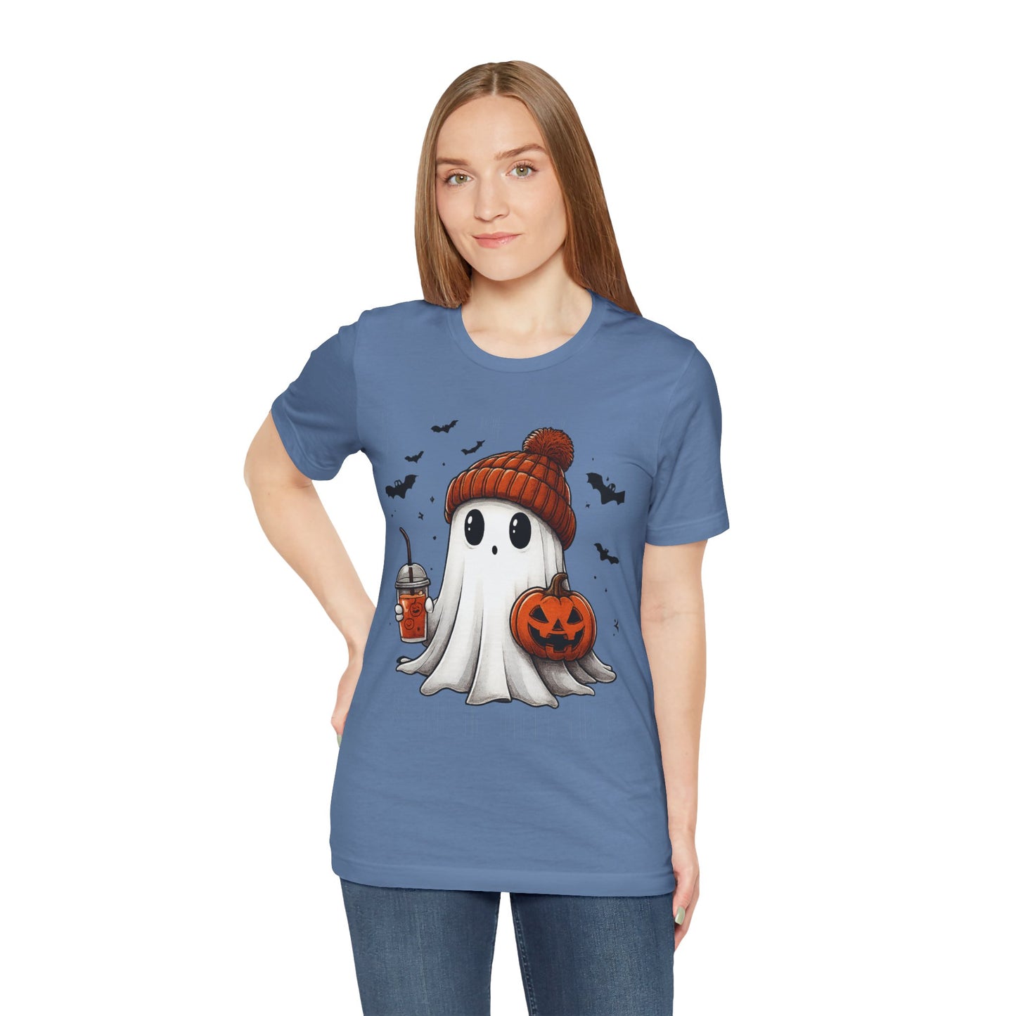 HALLOWEEN GHOST WITH A DRINK Unisex Jersey Short Sleeve Tee
