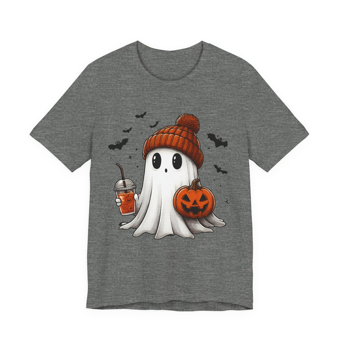 HALLOWEEN GHOST WITH A DRINK Unisex Jersey Short Sleeve Tee