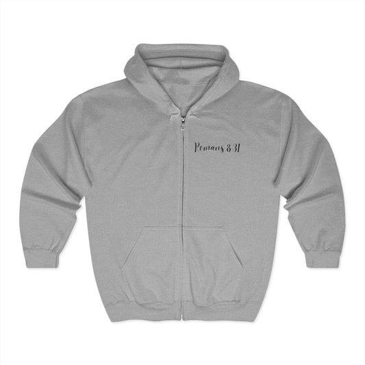 Inspirational Zip-Up Hoodie - Romans 8:31 - Unisex Heavy Blend™