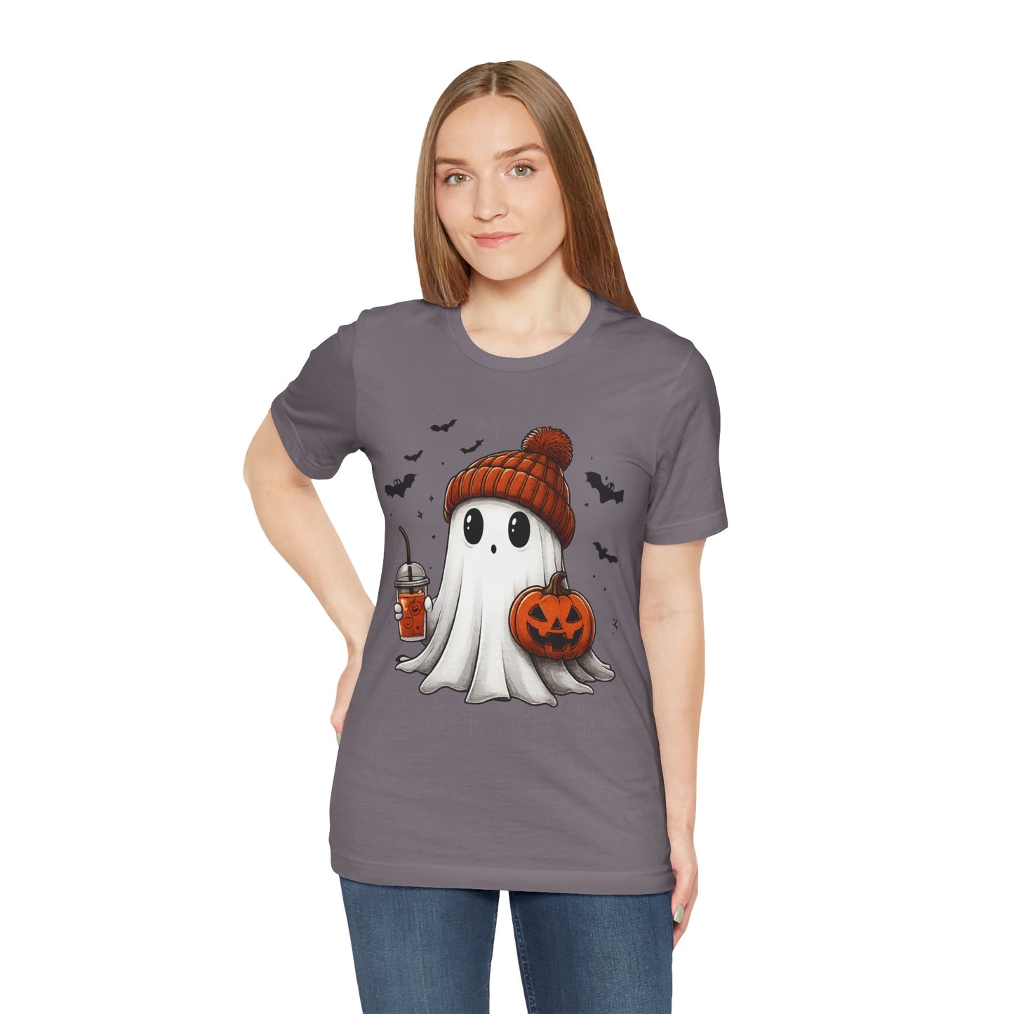 HALLOWEEN GHOST WITH A DRINK Unisex Jersey Short Sleeve Tee