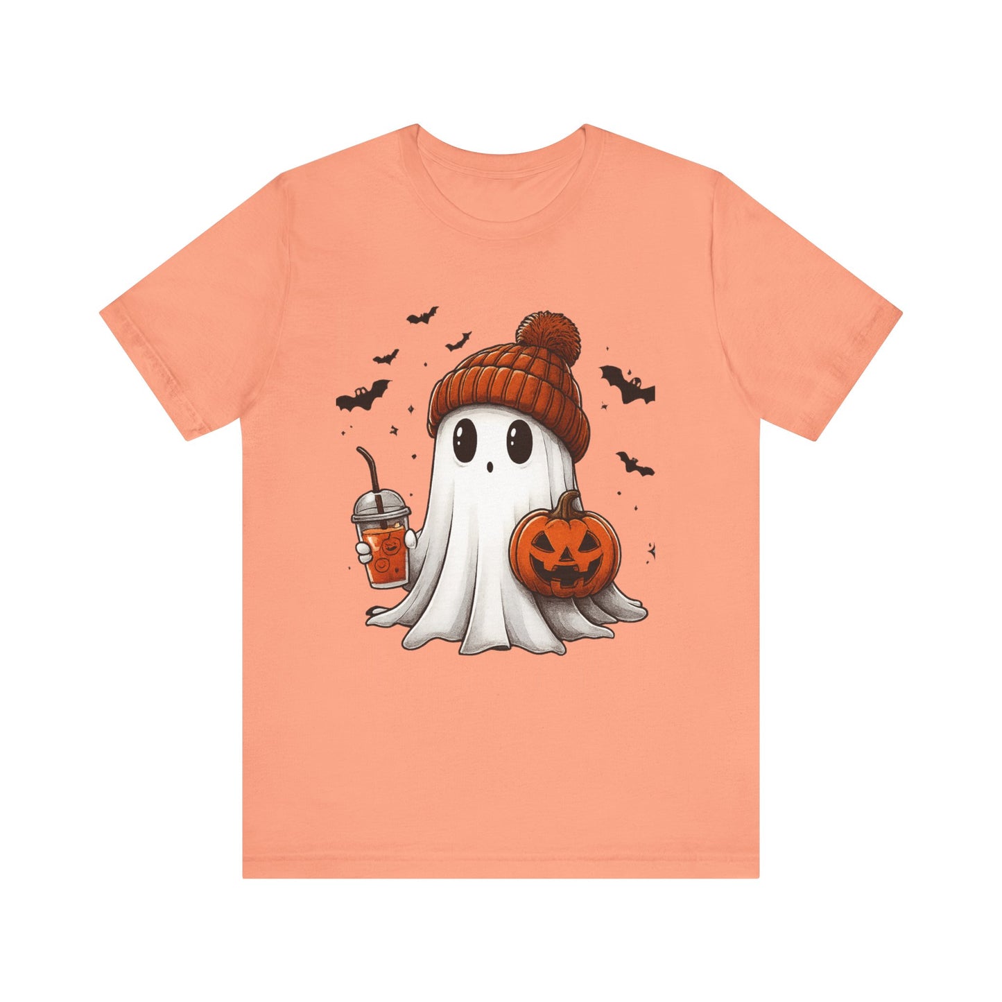 HALLOWEEN GHOST WITH A DRINK Unisex Jersey Short Sleeve Tee