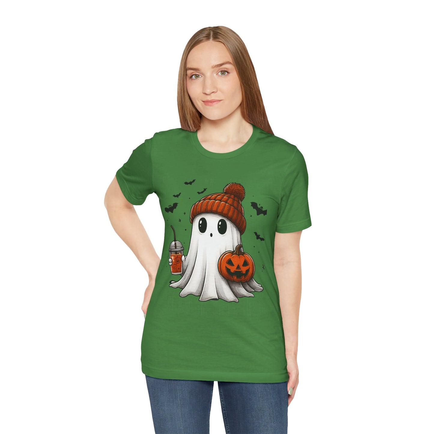 HALLOWEEN GHOST WITH A DRINK Unisex Jersey Short Sleeve Tee