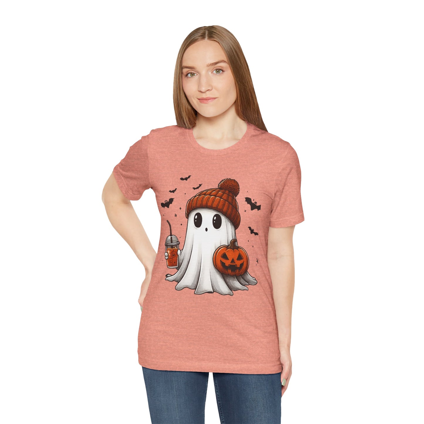 HALLOWEEN GHOST WITH A DRINK Unisex Jersey Short Sleeve Tee