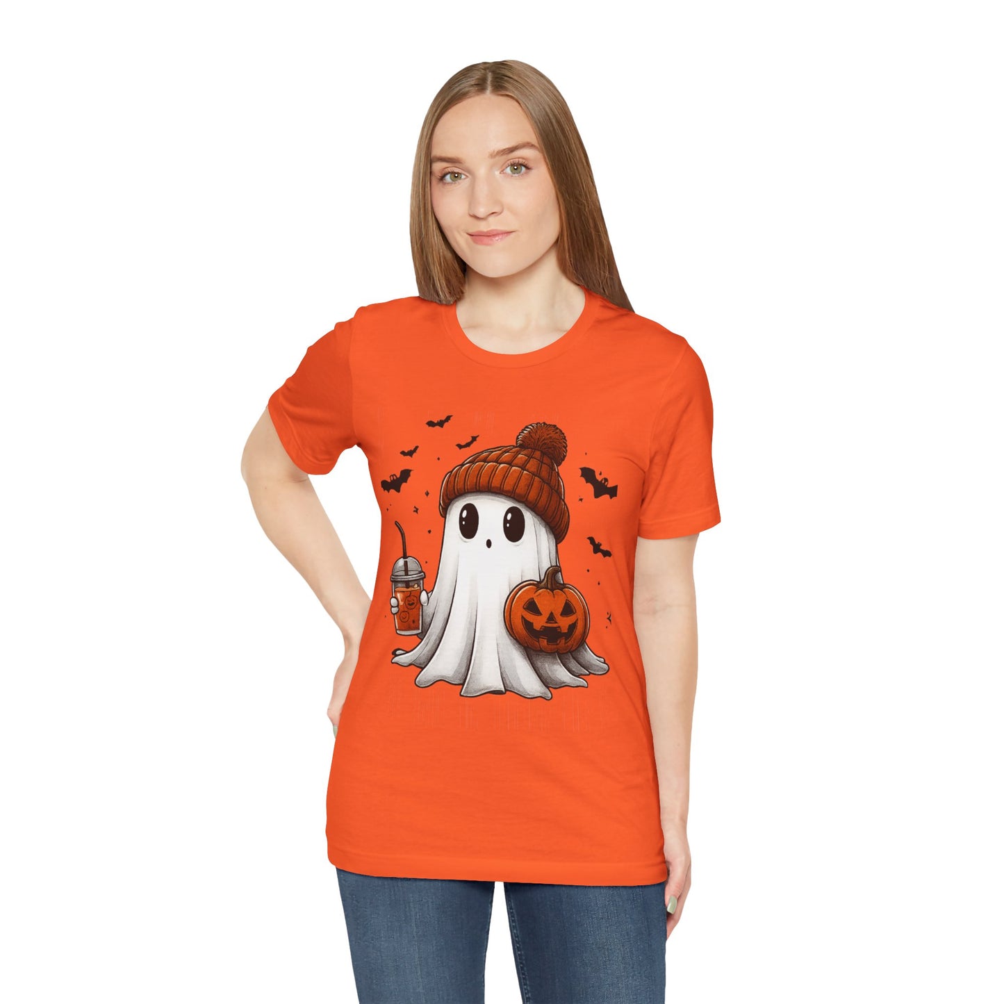 HALLOWEEN GHOST WITH A DRINK Unisex Jersey Short Sleeve Tee