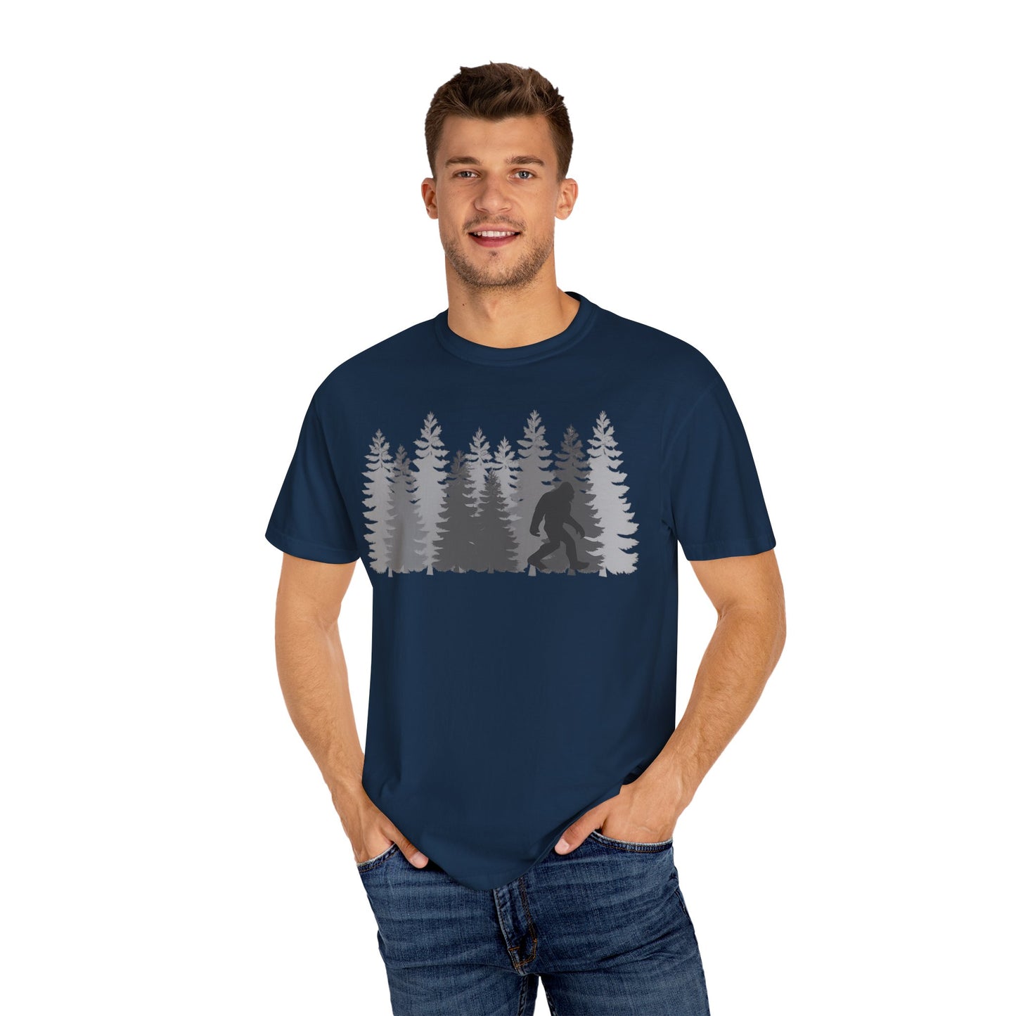 BIGFOOT COLLEGE MEN FOREST  TSHIRT, Casual Tee, Outdoor Apparel, Wilderness Shirt, Adventure Gift, Unisex Graphic Tee