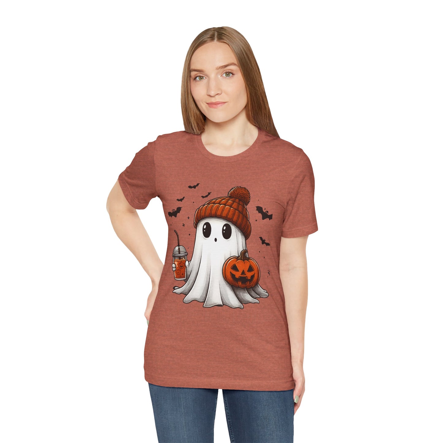 HALLOWEEN GHOST WITH A DRINK Unisex Jersey Short Sleeve Tee
