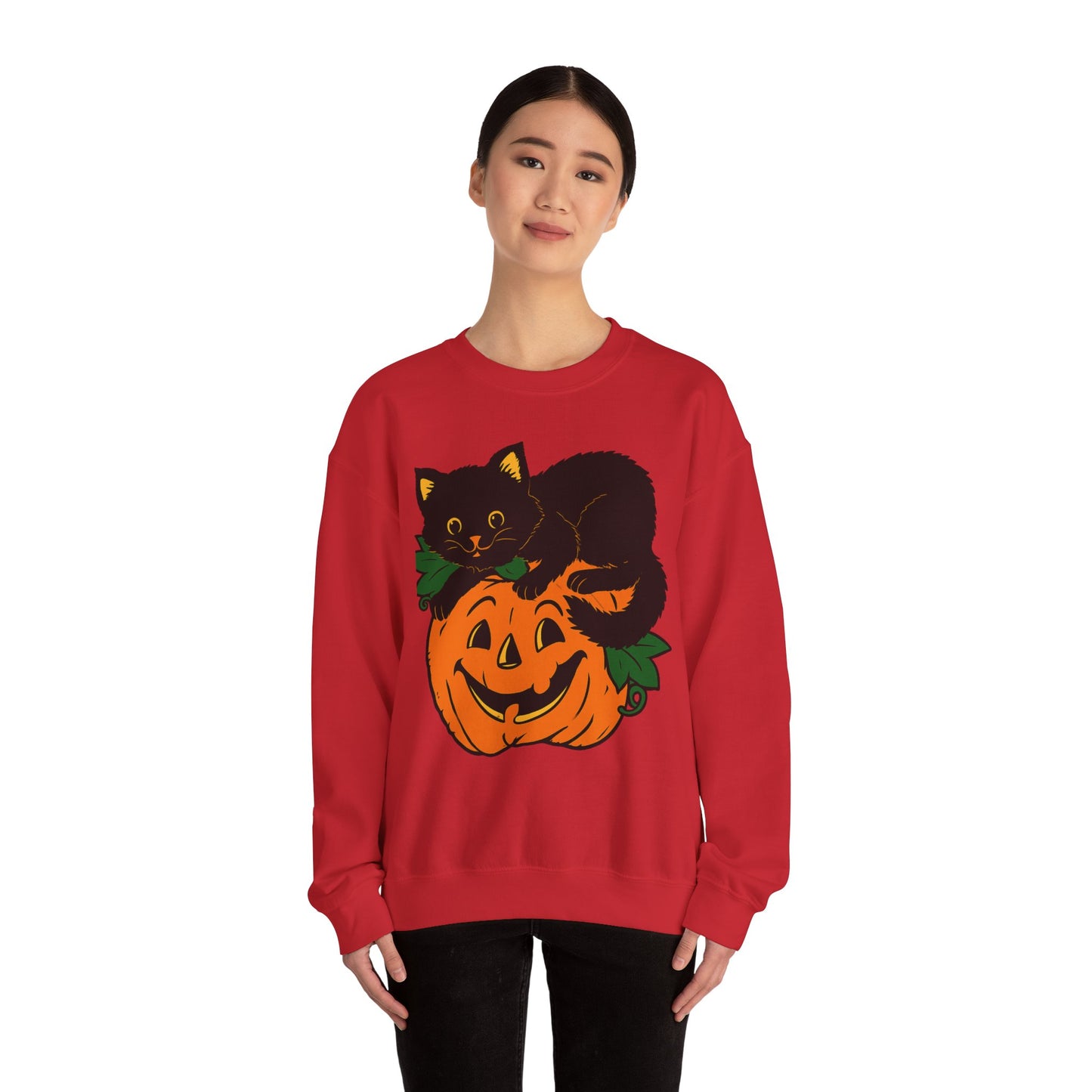 HALLOWEEN CAT ON PUMPKIN SWEATSHIRT Unisex Heavy Blend™ Crewneck Sweatshirt
