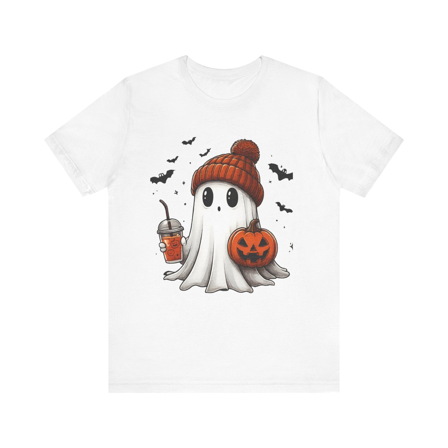 HALLOWEEN GHOST WITH A DRINK Unisex Jersey Short Sleeve Tee