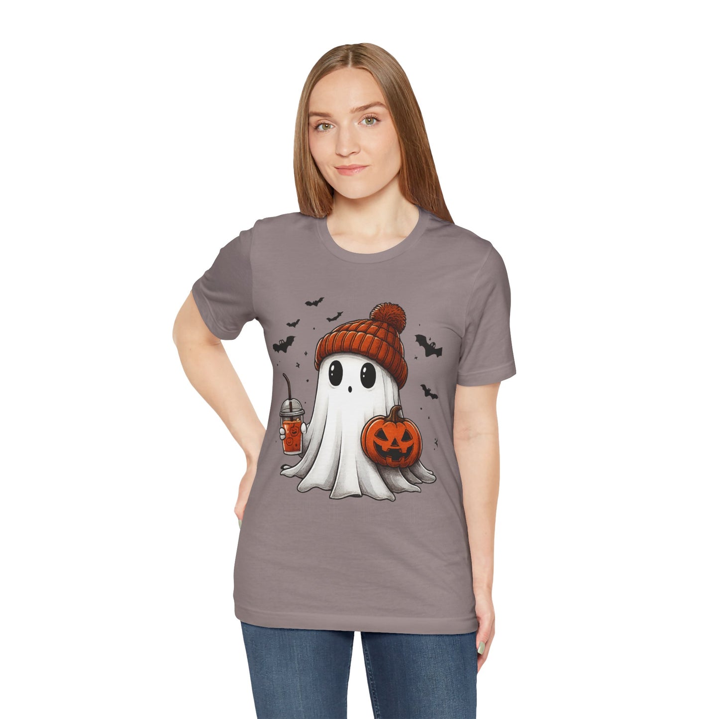 HALLOWEEN GHOST WITH A DRINK Unisex Jersey Short Sleeve Tee