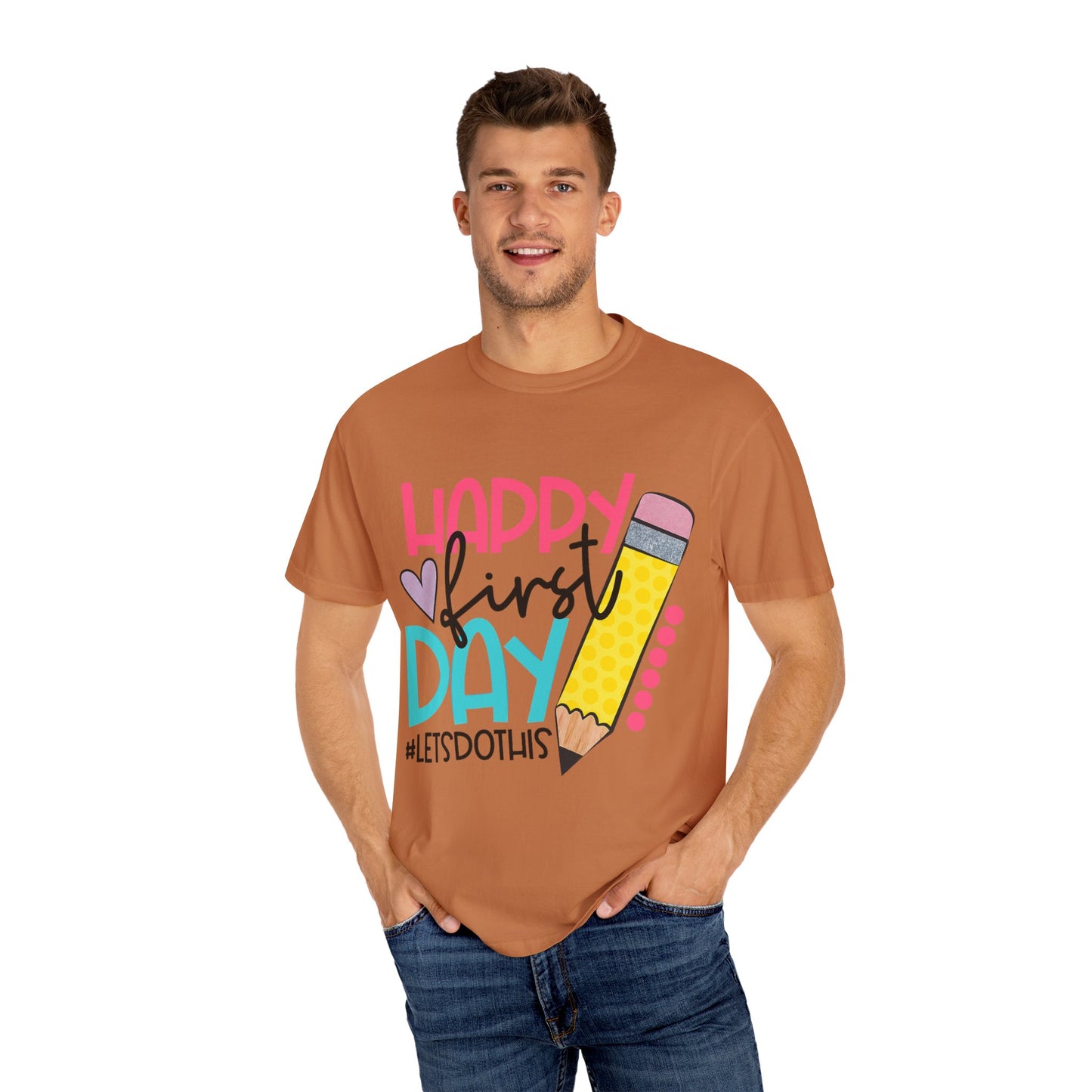 BACK TO SCHOOL TEACHER Happy First Day T-Shirt , Kids School Apparel, Unisex Garment-Dyed Top