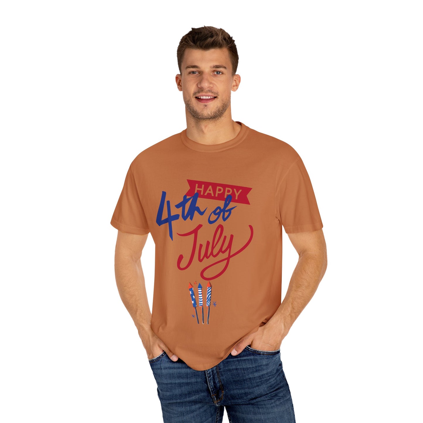 Happy 4th of July Unisex T-shirt, Patriotic Tee for Independence Day, Summer Celebration Shirt, Fireworks Design, Gift for Friends
