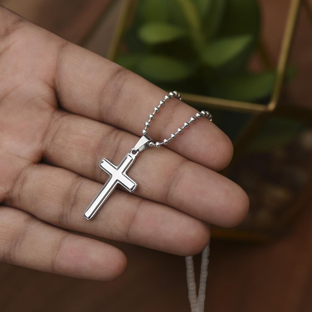 TO MY SON  ARTISAN CROSS NECKLACE WITH SNAKE CHAIN From Mom...MY LITTLE BOY