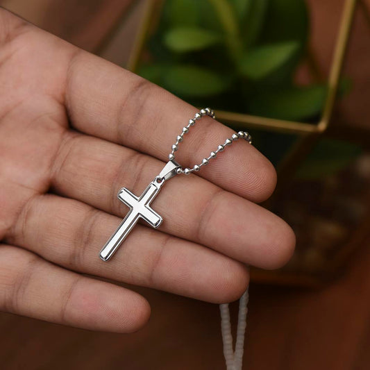 TO MY SON  ARTISAN CROSS NECKLACE WITH SNAKE CHAIN From Mom...MY LITTLE BOY