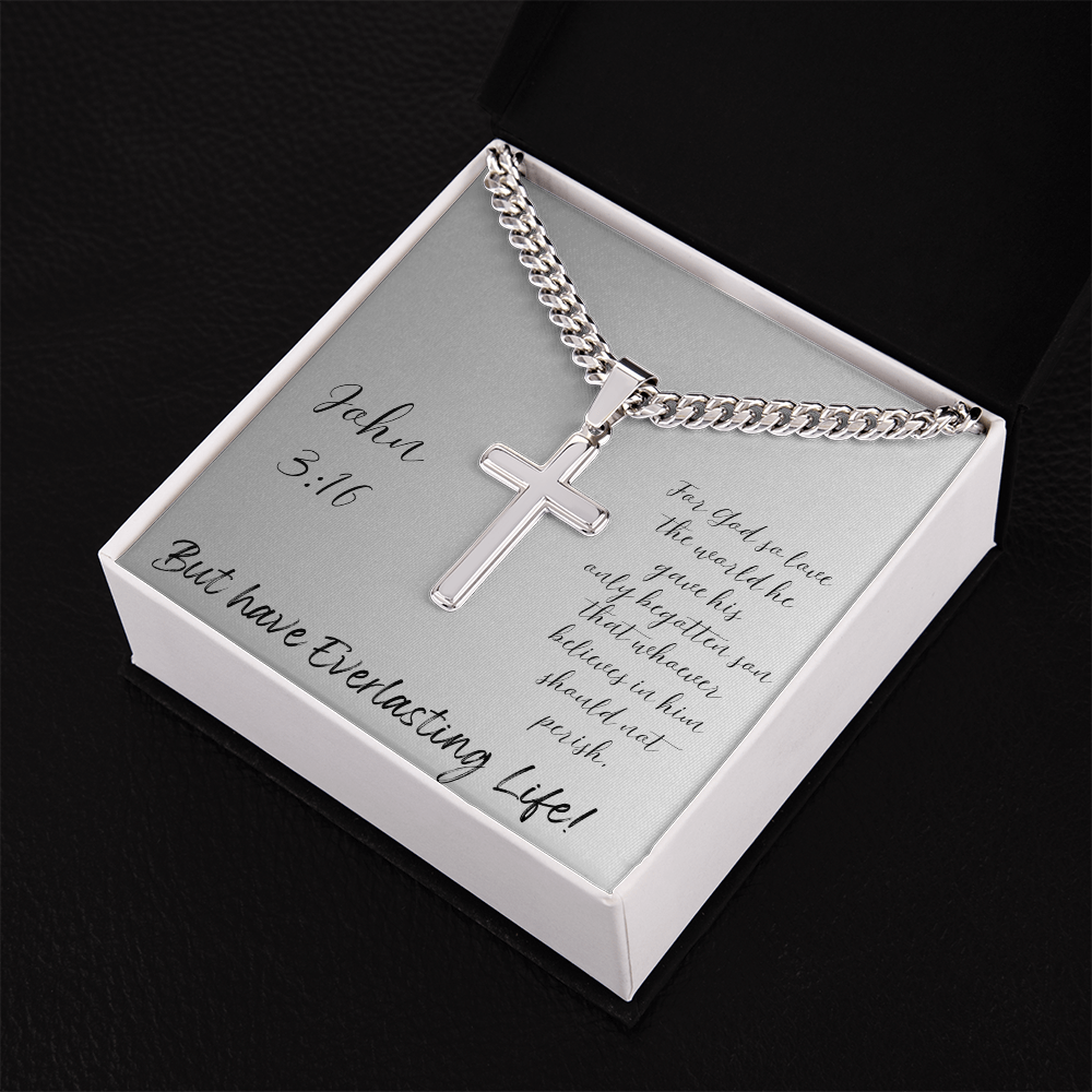 CHAIN WITH  ARTISAN CROSS NECKLACE with message card John 3:16