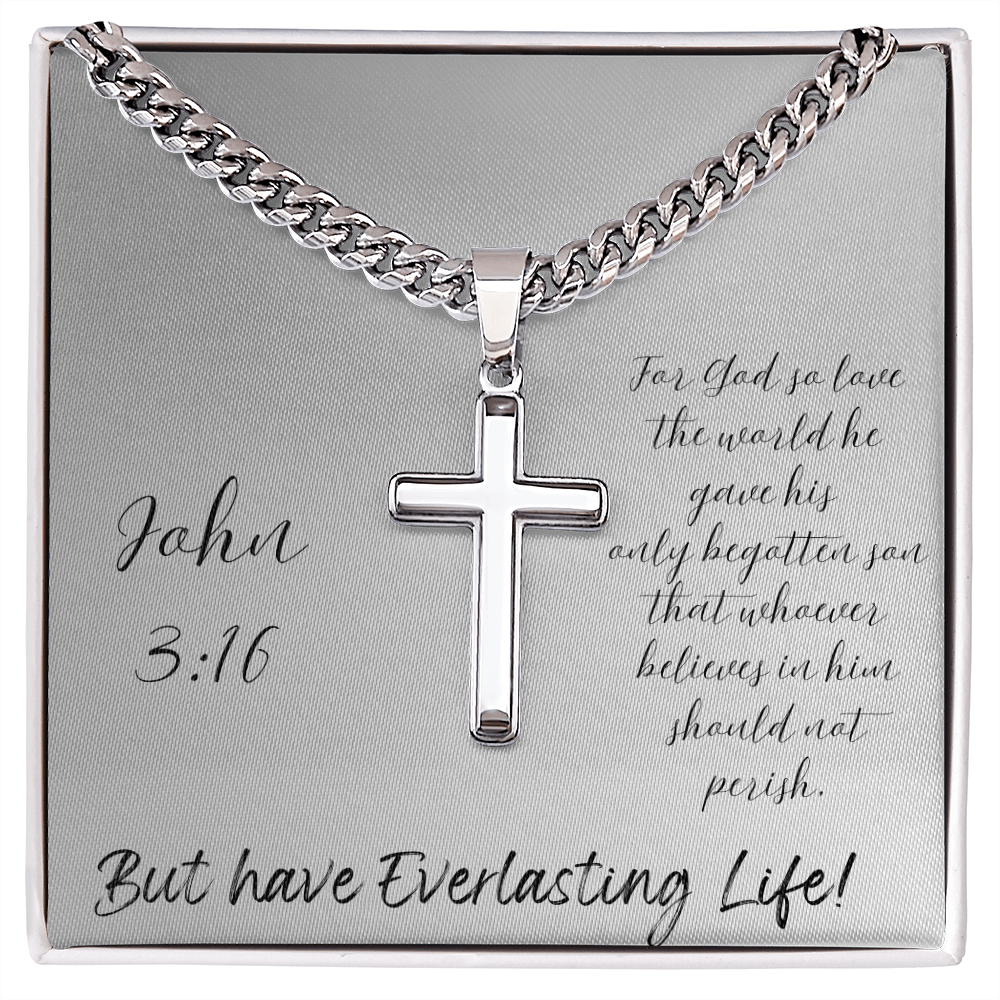 CHAIN WITH  ARTISAN CROSS NECKLACE with message card John 3:16