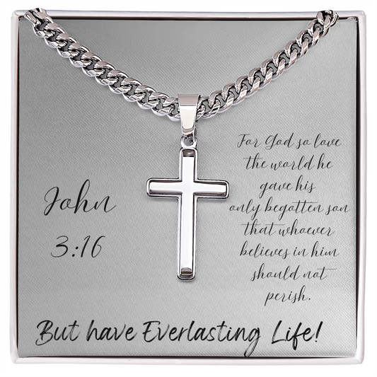 CHAIN WITH  ARTISAN CROSS NECKLACE with message card John 3:16