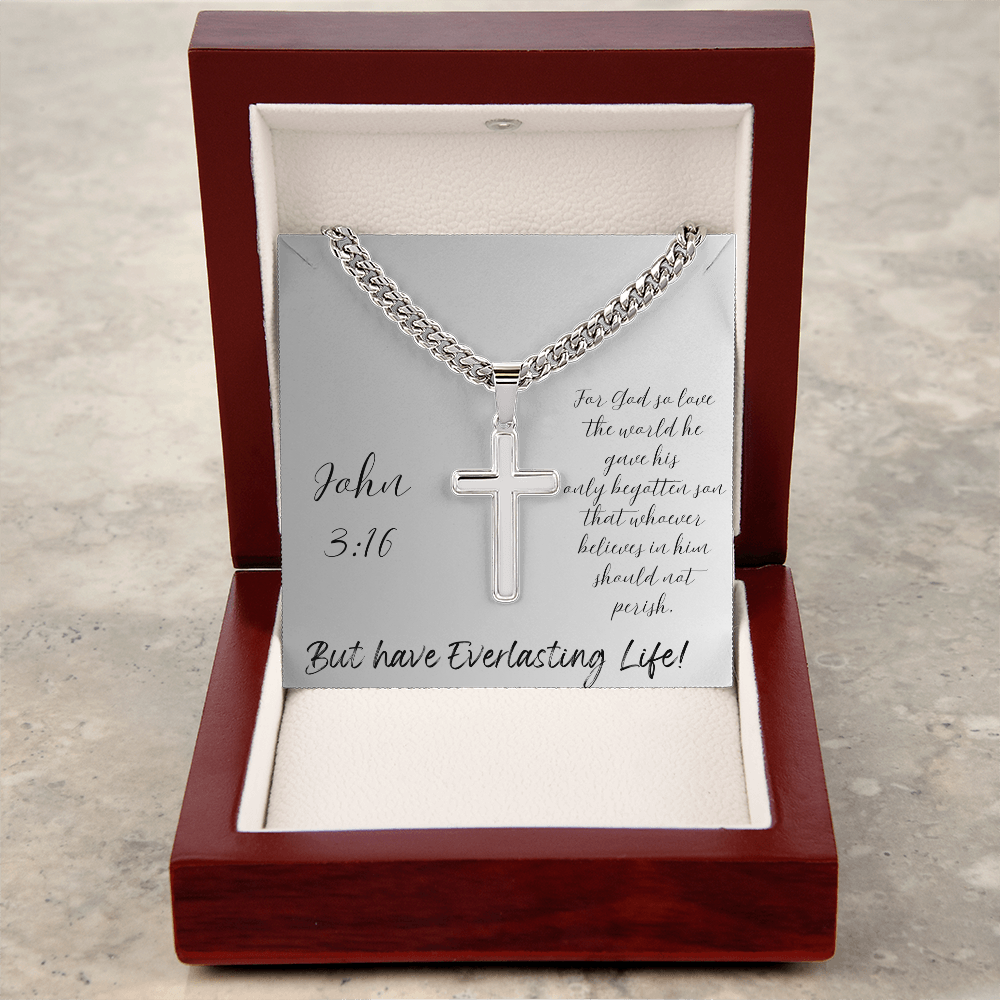 CHAIN WITH  ARTISAN CROSS NECKLACE with message card John 3:16