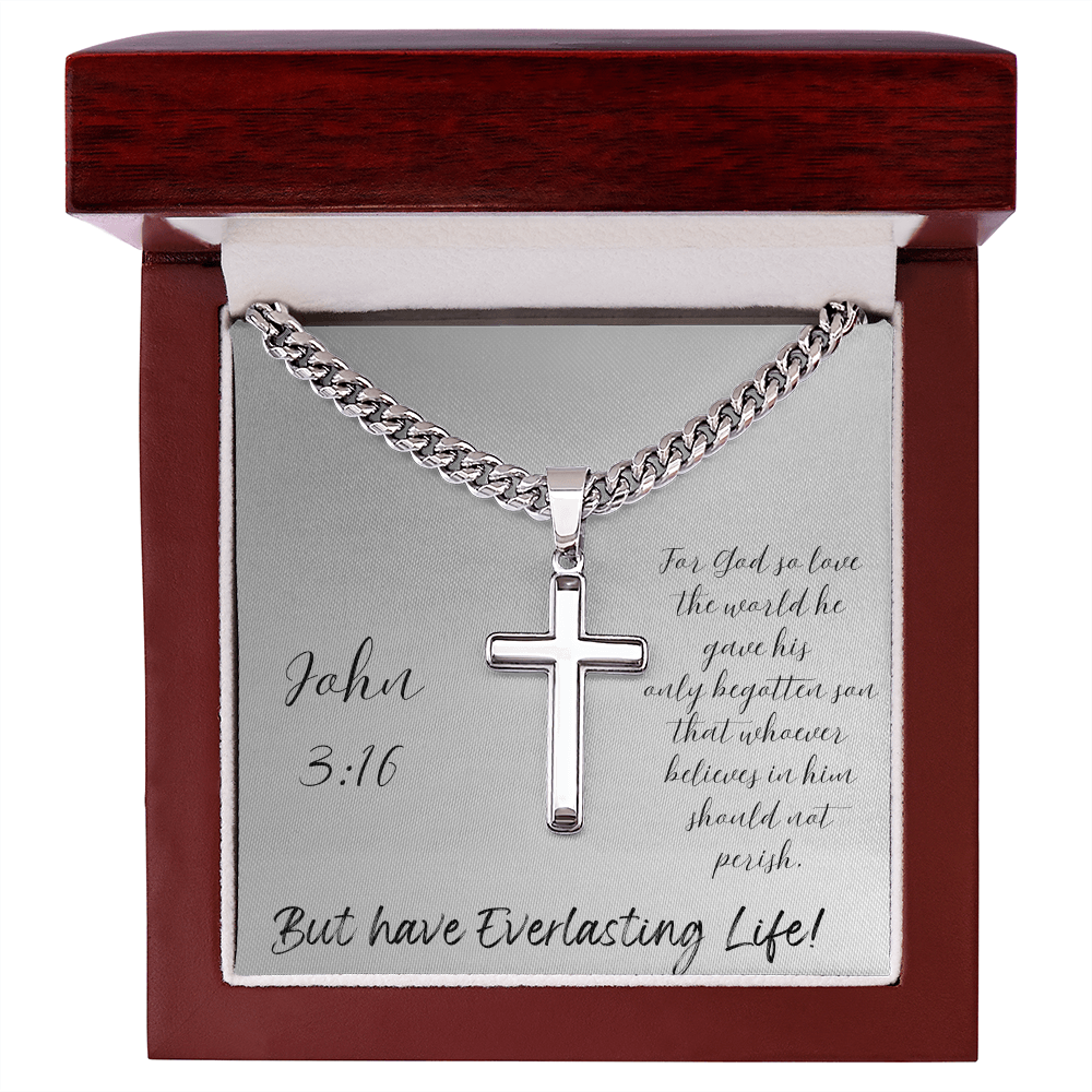 CHAIN WITH  ARTISAN CROSS NECKLACE with message card John 3:16