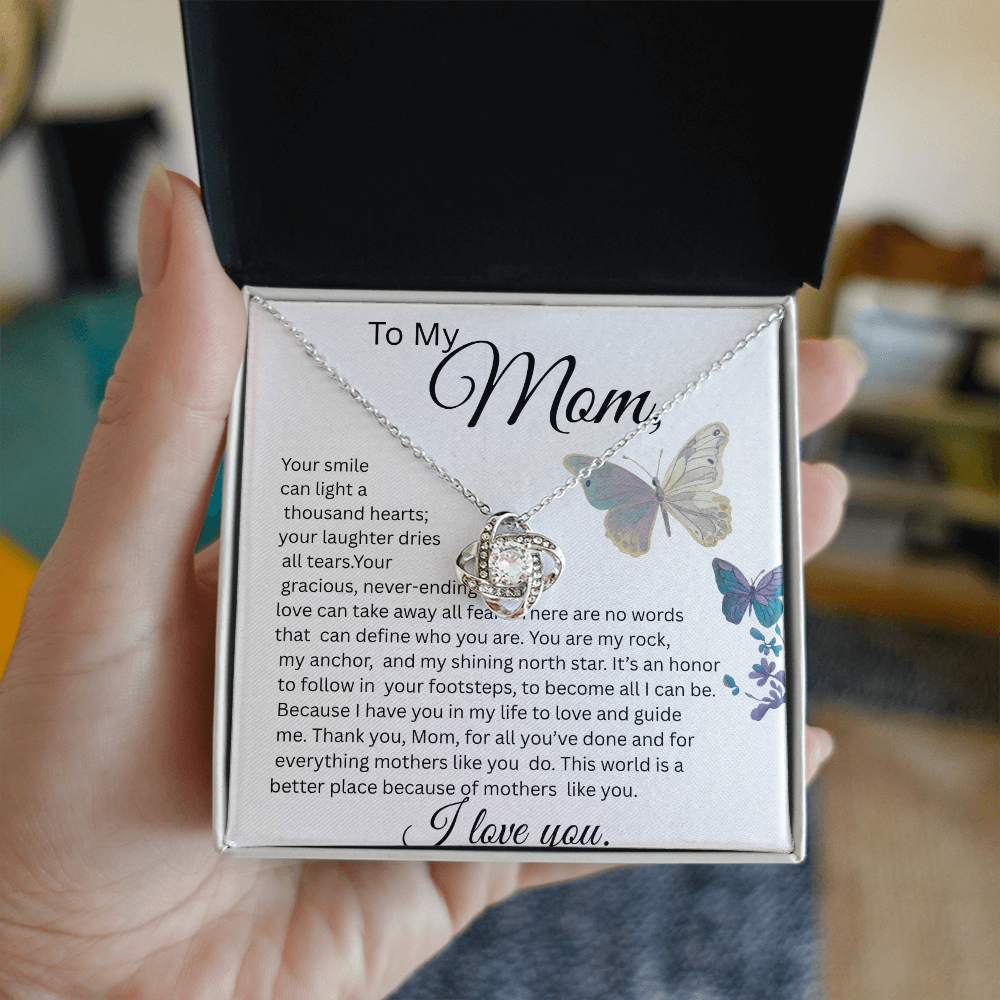 TO MY MOM LOVE KNOT NECKLACE, YOUR SMILE