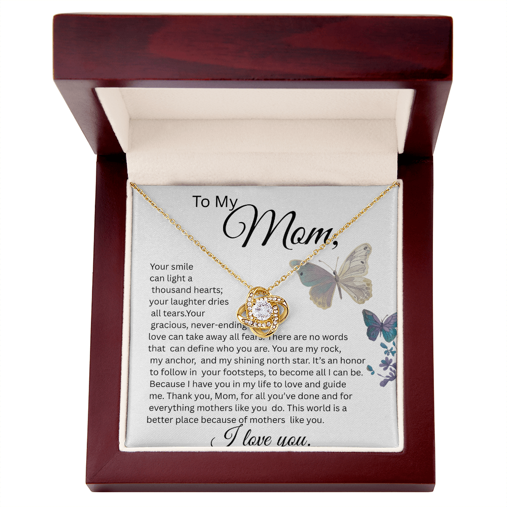 TO MY MOM LOVE KNOT NECKLACE, YOUR SMILE