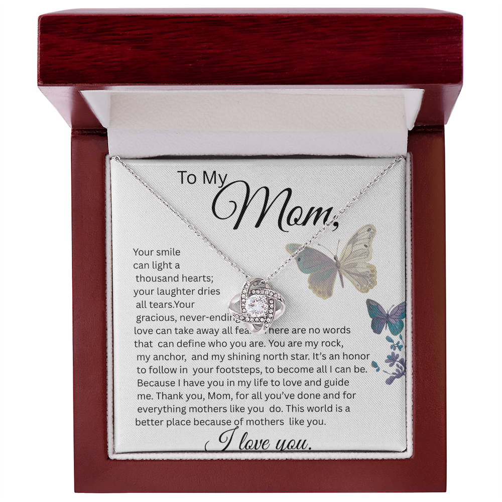 TO MY MOM LOVE KNOT NECKLACE, YOUR SMILE