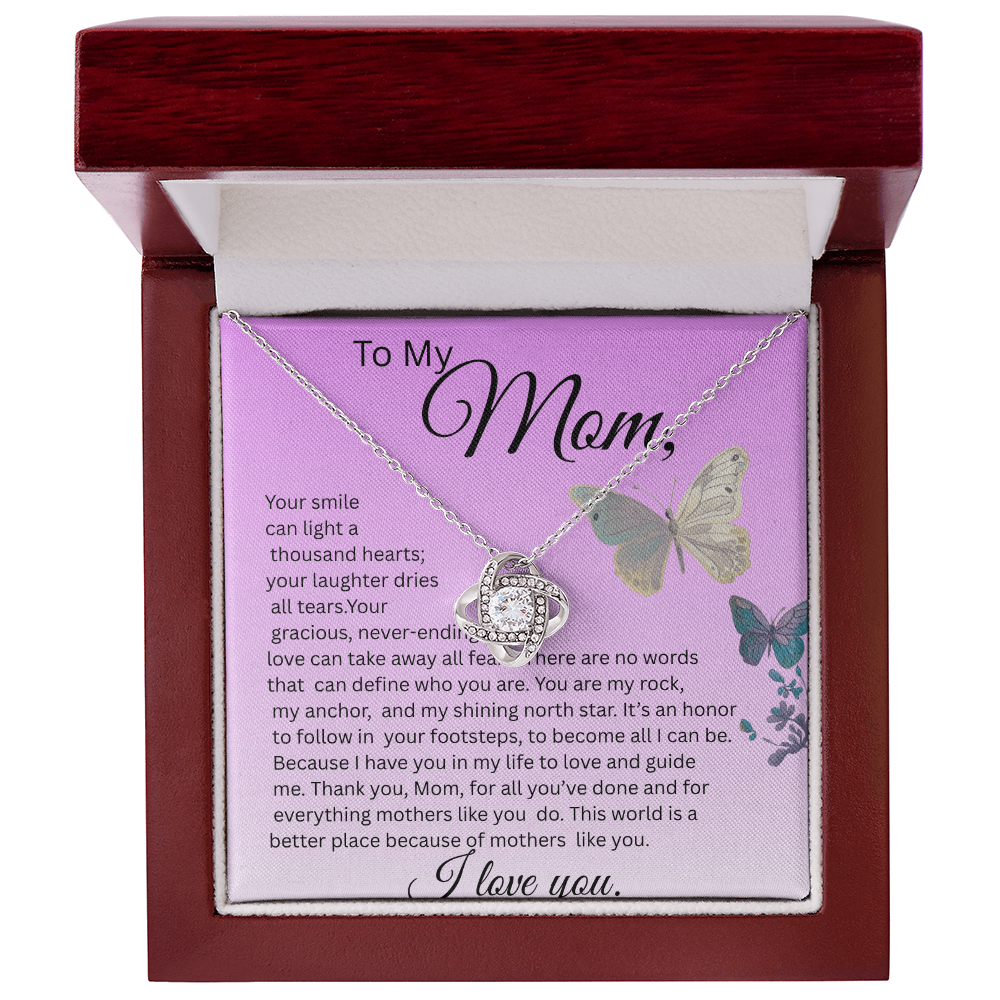 TO MY MOM, LOVE KNOT NECKLACE   YOUR SMILE