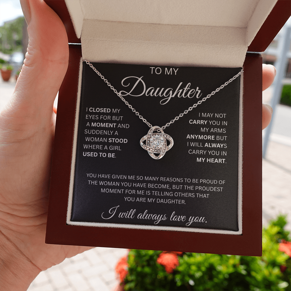 TO MY DAUGHTER LOVE KNOT NECKLACE ...CLOSED MY EYES