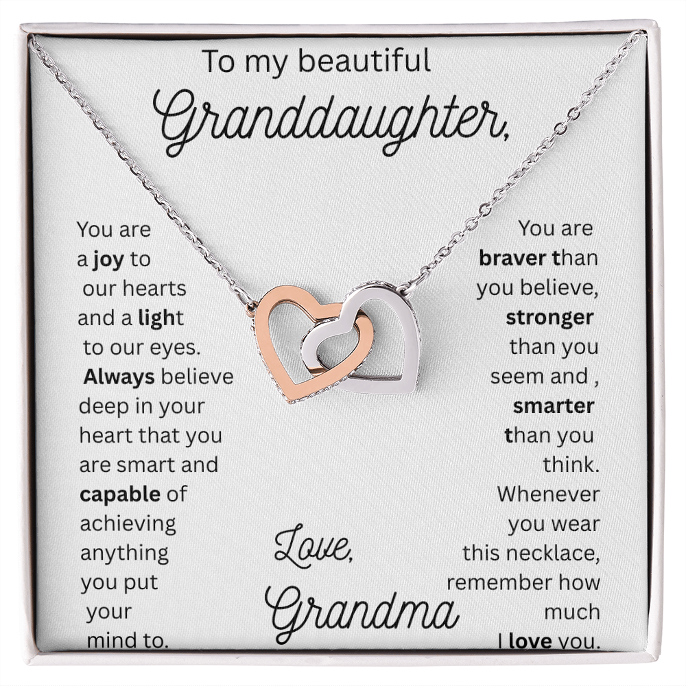 TO MY BEAUTIFUL GRAND DAUGHTER From Grandma....INTERLOCKING HEART NECKLACE