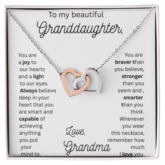 TO MY BEAUTIFUL GRAND DAUGHTER From Grandma....INTERLOCKING HEART NECKLACE