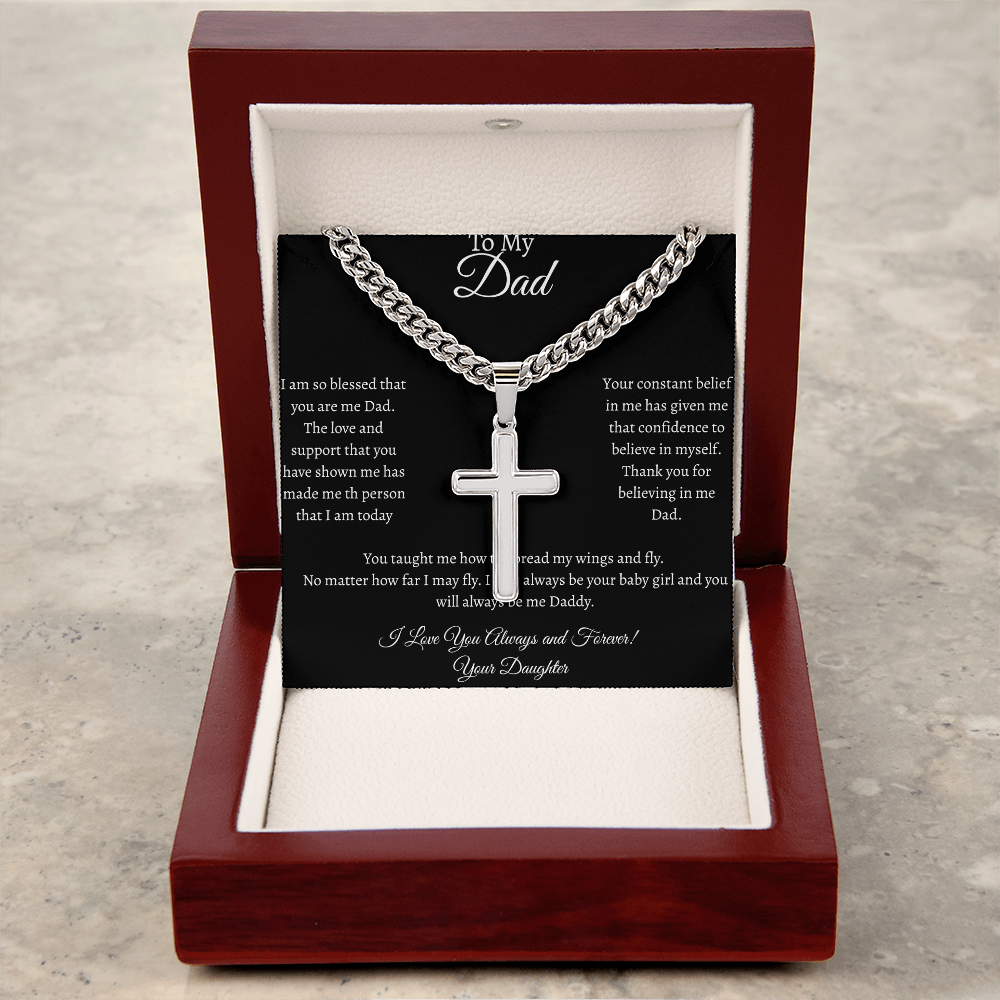 TO MY DAD - CUBAN CHAIN with Artisan Cross NECKLACE