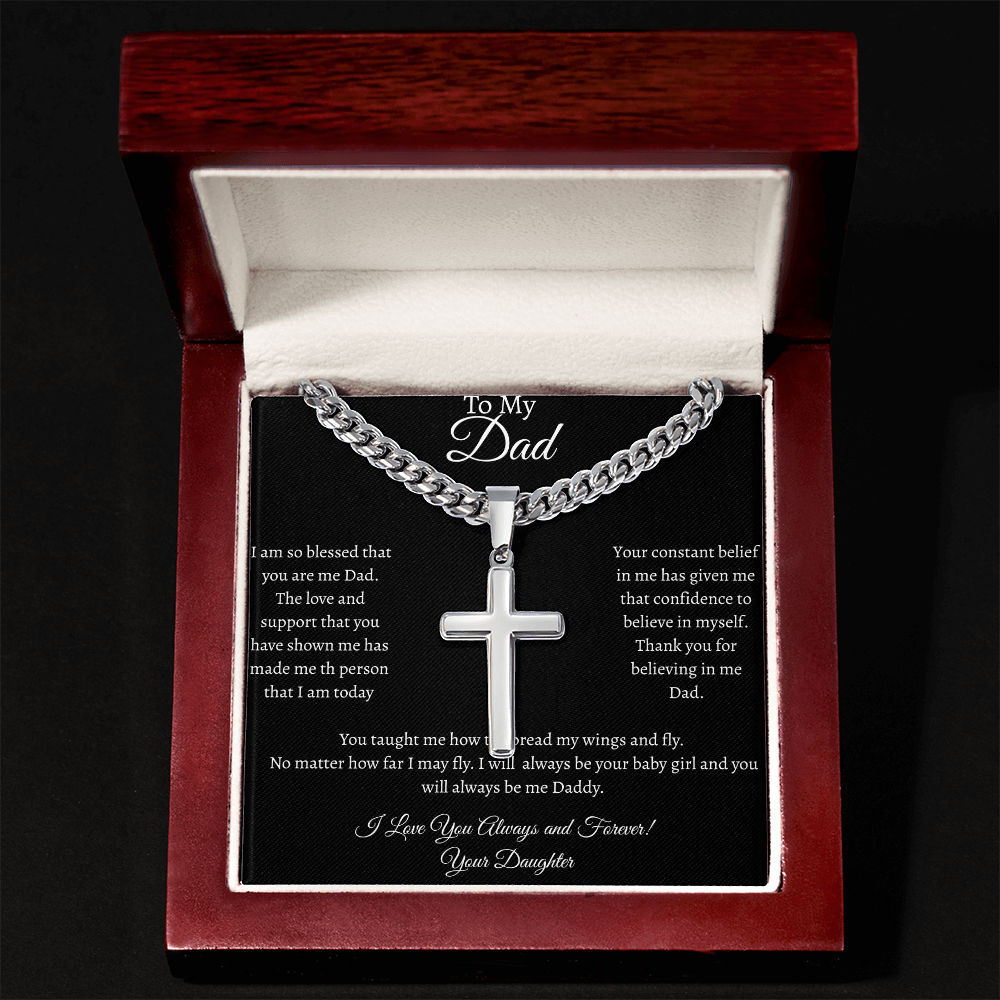 TO MY DAD - CUBAN CHAIN with Artisan Cross NECKLACE