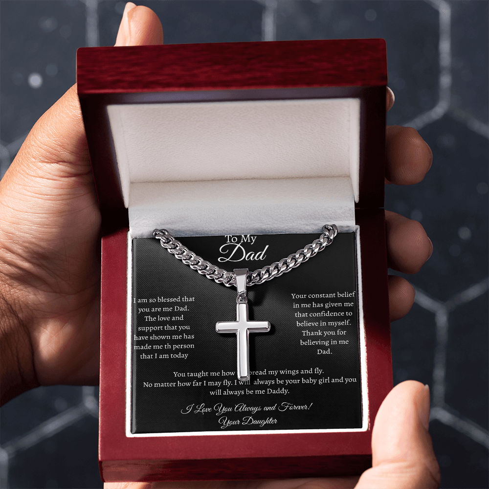 TO MY DAD - CUBAN CHAIN with Artisan Cross NECKLACE
