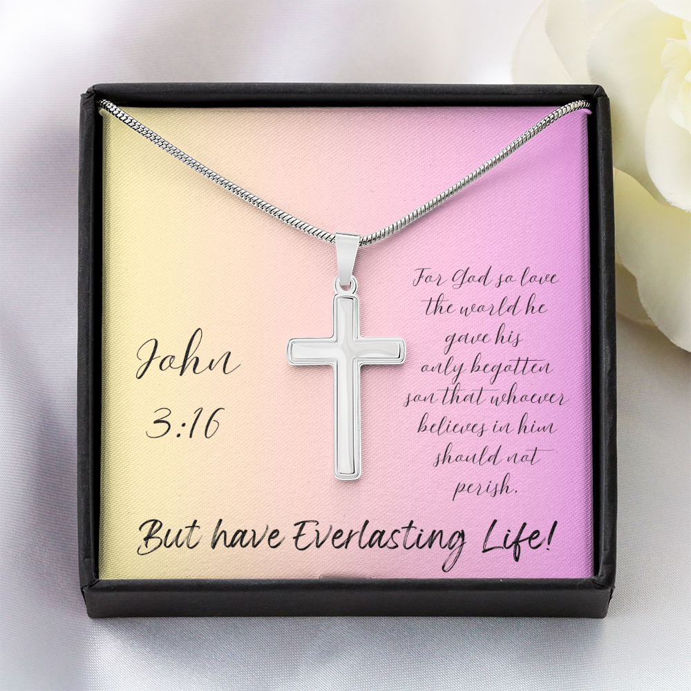 NECKLACE  WITH CROSS  - John 3:16 with message card for WOMEN