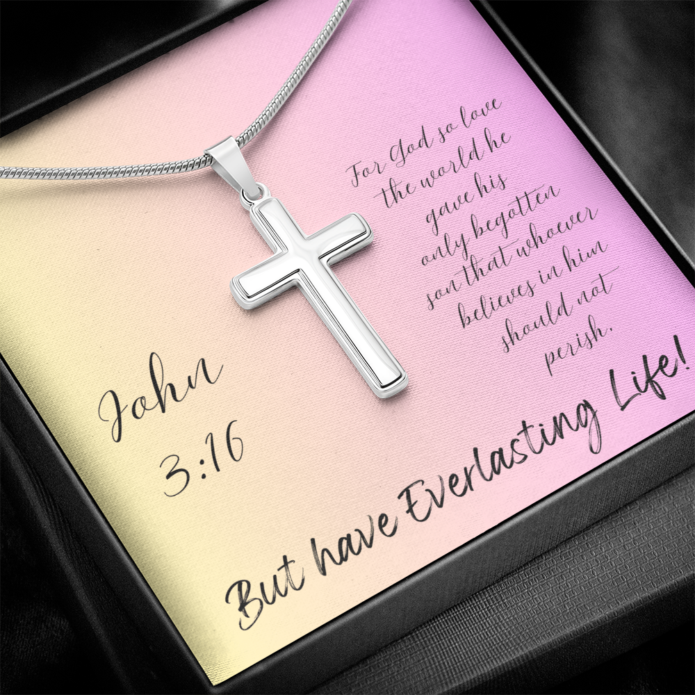 NECKLACE  WITH CROSS  - John 3:16 with message card for WOMEN